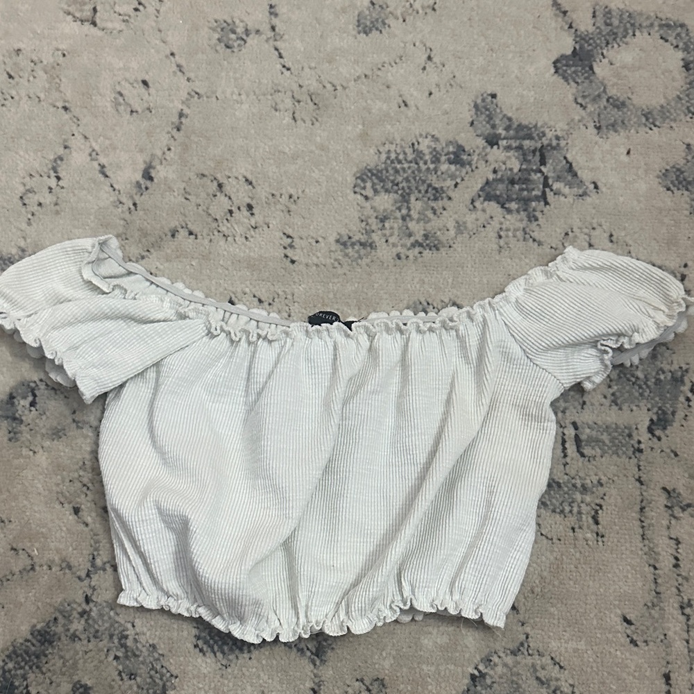 Forever 21 Off-Shoulder Cream Crop Top
